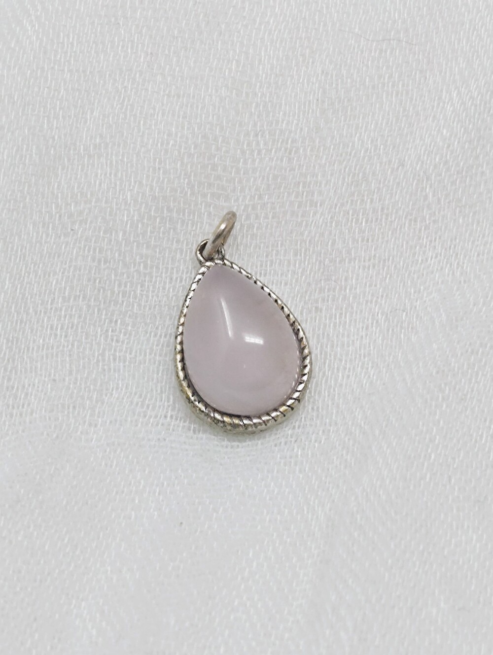 Teardrop Pale Pink Blush Stone Pendant in Silver Setting